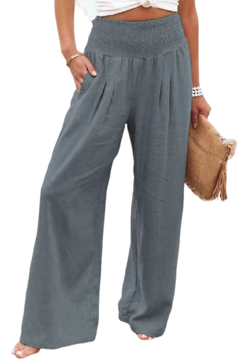Smocked Wide Waistband High Waist Wide Leg Pants